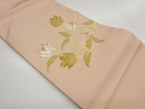 金駒刺繍金彩花葉模様名古屋帯